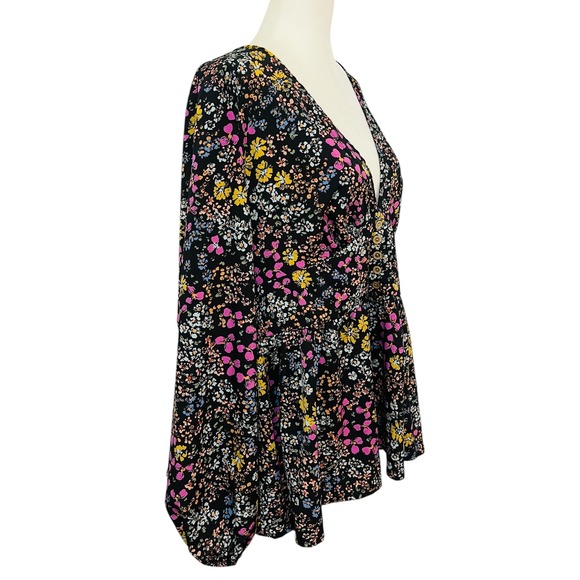 Shein Curve Floral Blouse Long‎ Sleeve V Neck Button Front 1XL - Picture 8 of 11